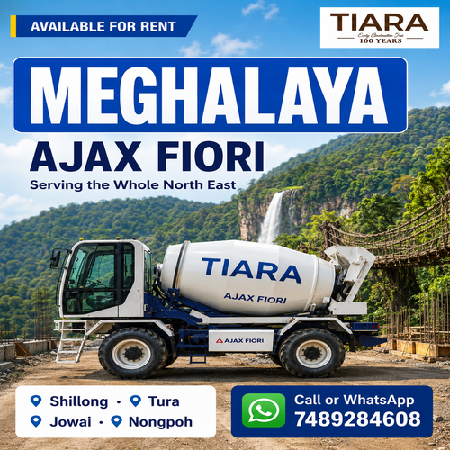 Ajax Fiori and self-loading concrete mixer available on rent in Meghalaya from Tiara Infrastructure