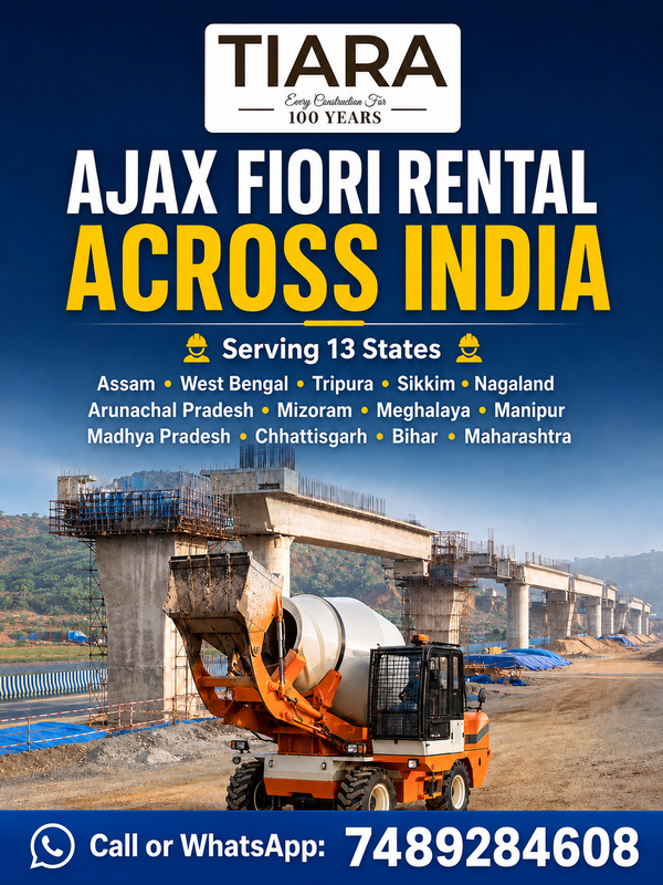 Ajax Fiori and self-loading concrete mixer available on rent across India from Tiara Infrastructure