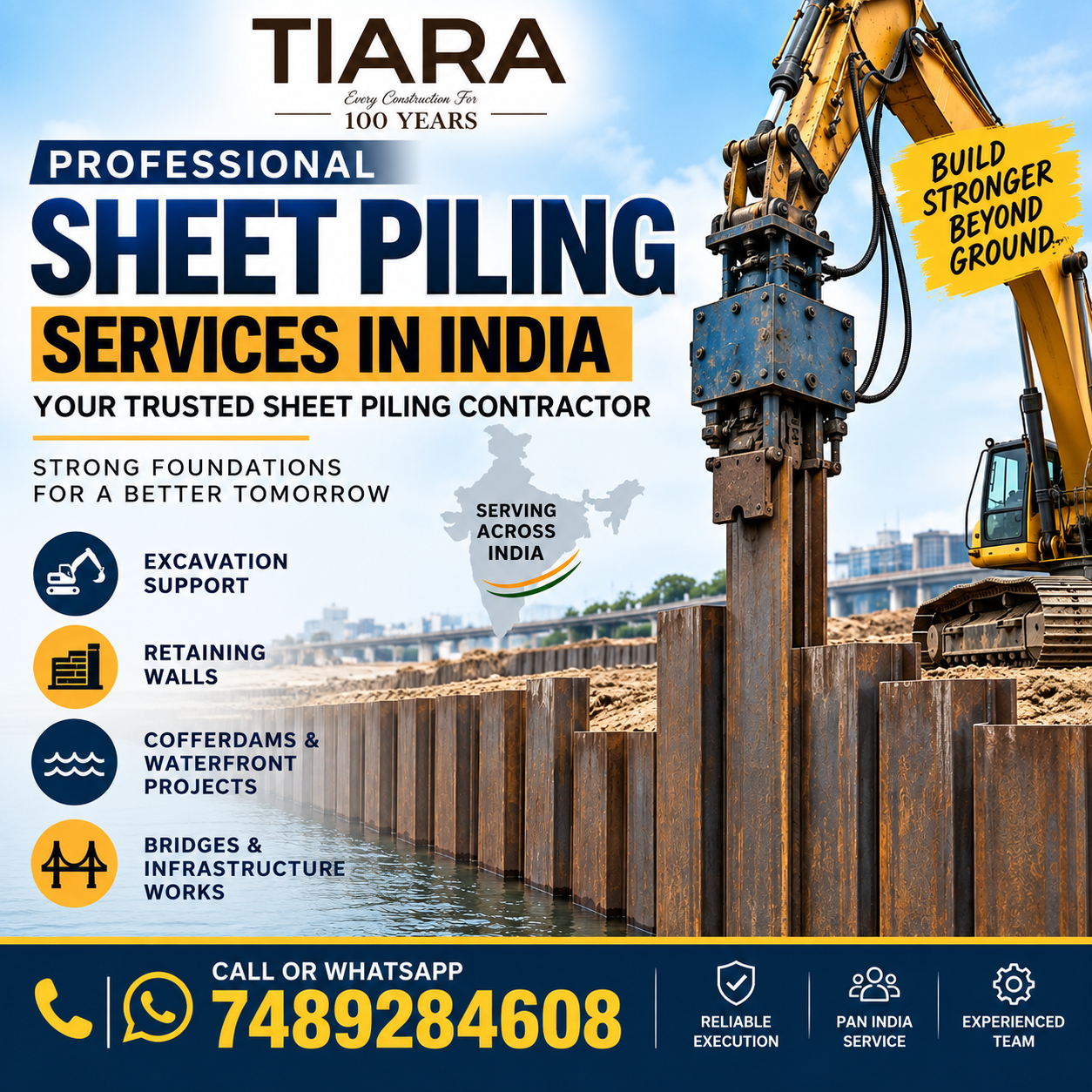 Sheet piling services in India by Tiara Infrastructure sheet piling contractor