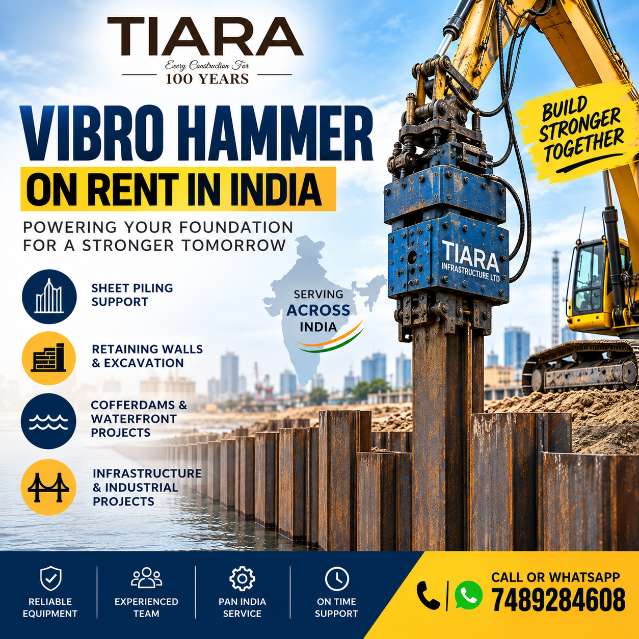Vibro Hammer on rent in India for sheet piling from Tiara Infrastructure