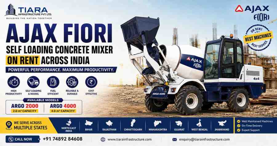 Ajax Fiori Self Loading Concrete Mixer on Rent Across India