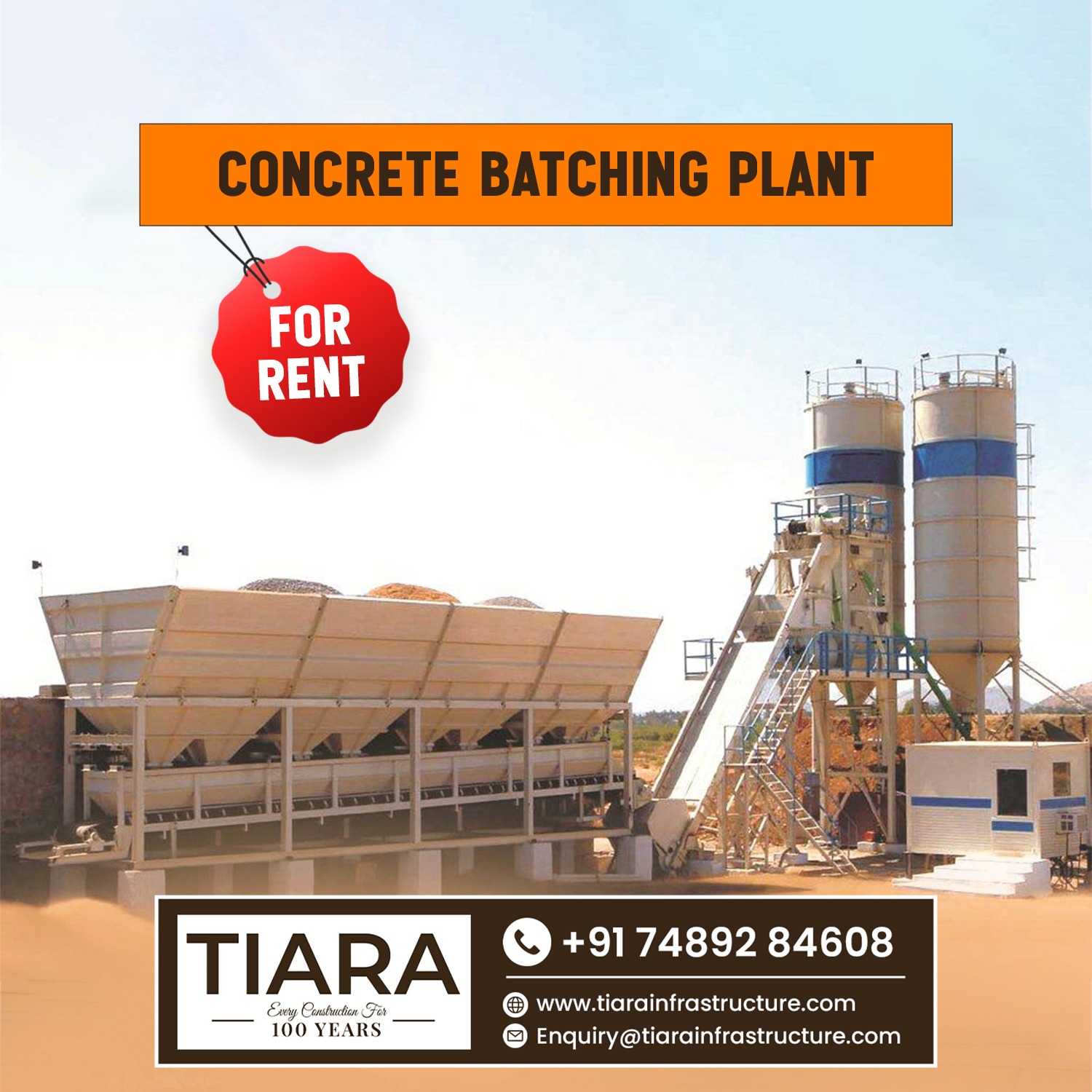 Call 74892 84608, Concrete Batching Plant( RMC Plant) on Rent On-Site Concrete Production Job Work Near by Tiara infra