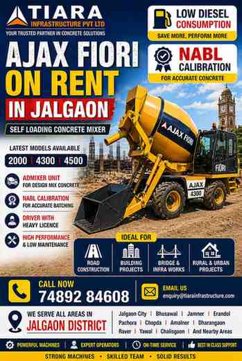 Ajax Fiori Self Loading Concrete Mixer on Rent in Jalgaon | 2000, 4300, 4500 Models | Call 74892 84608