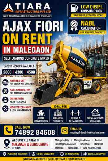 Ajax Fiori Self Loading Concrete Mixer on Rent in Malegaon | 2000, 4300, 4500 Models | Call 74892 84608