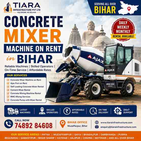 Concrete Mixer Machine on Rent in Bihar | Ajax Concrete Mixer Rental Services | Call 74892 84608