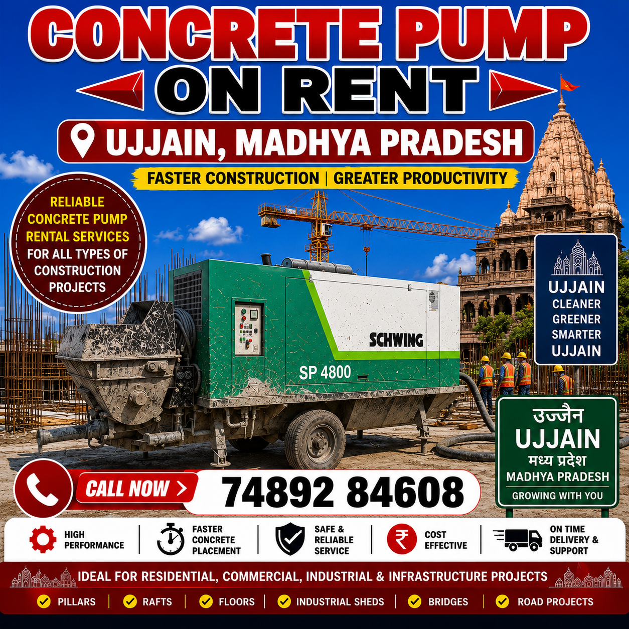 Concrete Pump on Rent in Ujjain, Madhya Pradesh