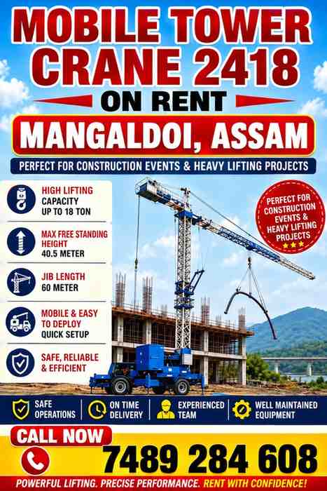 Mobile Tower Crane on Rent in Mangaldoi, Assam