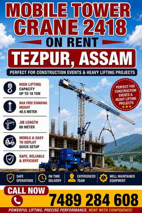 Mobile Tower Crane on Rent in Tezpur, Assam